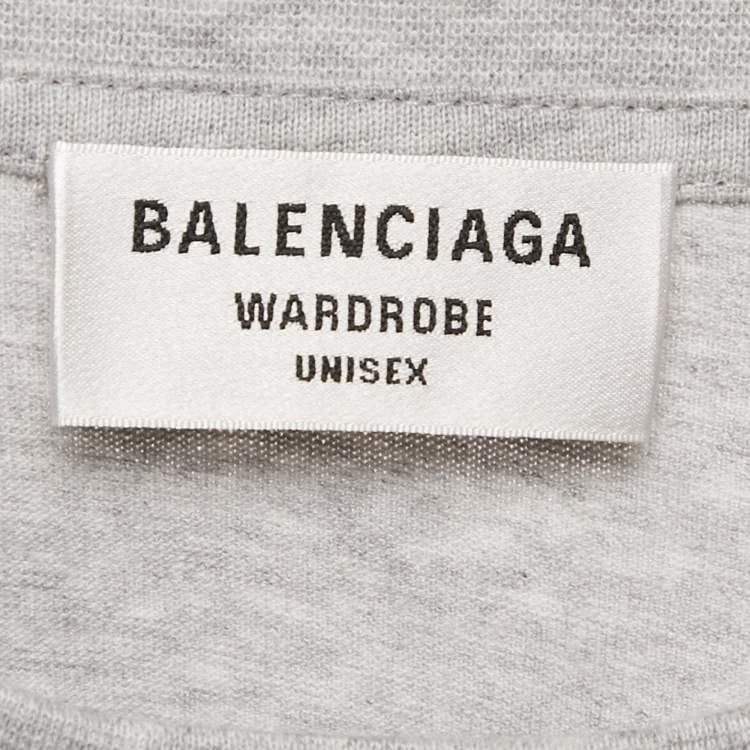 Pre Owned Balenciaga Grey Logo Embroidered Cotton Knit Oversized T-Shirt S