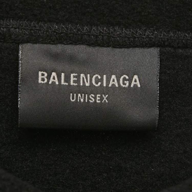 Pre Owned Balenciaga Unisex Black Unity Embroidered Faux Fleece Sweatshirt XXS