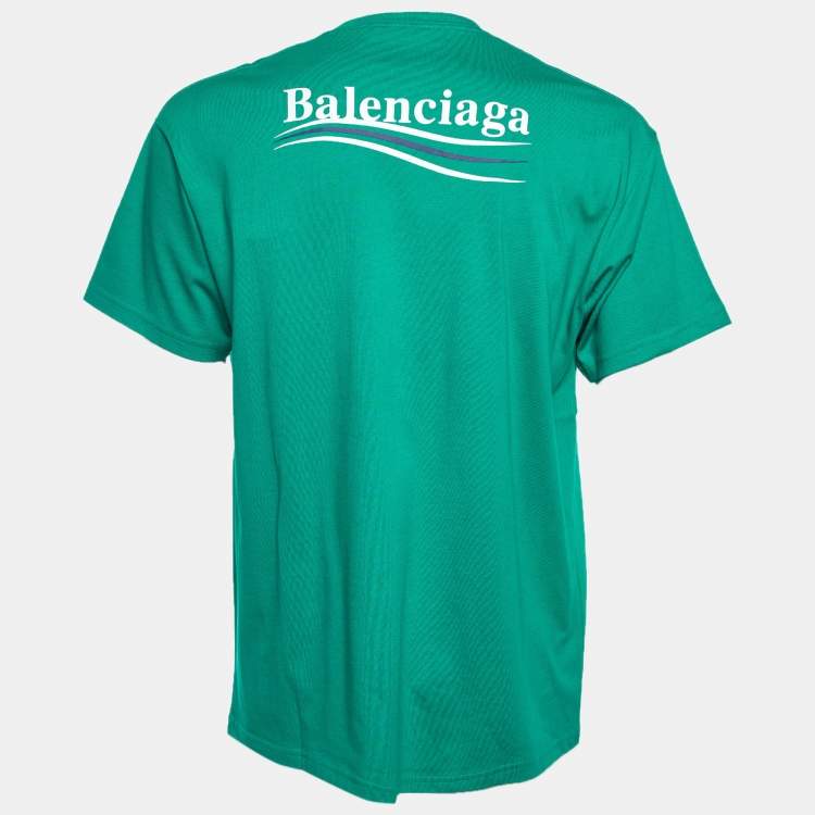 Pre Owned Balenciaga Green Political Campaign Cotton Oversized Crew Neck T-Shirt S