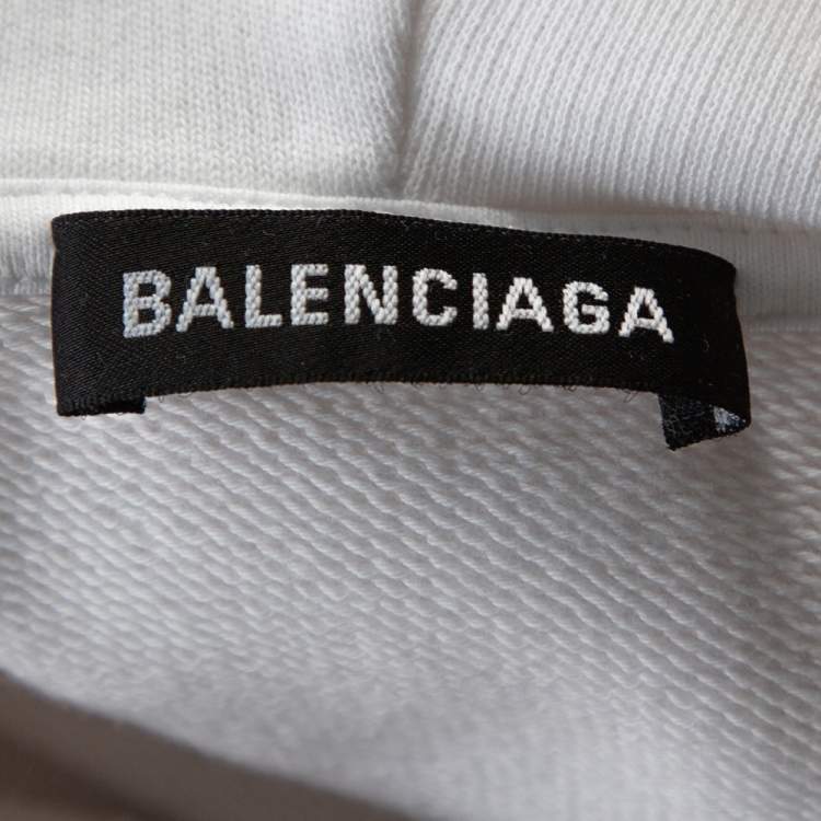 Pre Owned Balenciaga White BB Logo Print Cotton Hooded Sweatshirt M