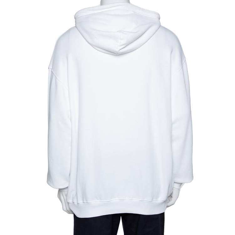 Pre Owned Balenciaga White BB Logo Print Cotton Hooded Sweatshirt M