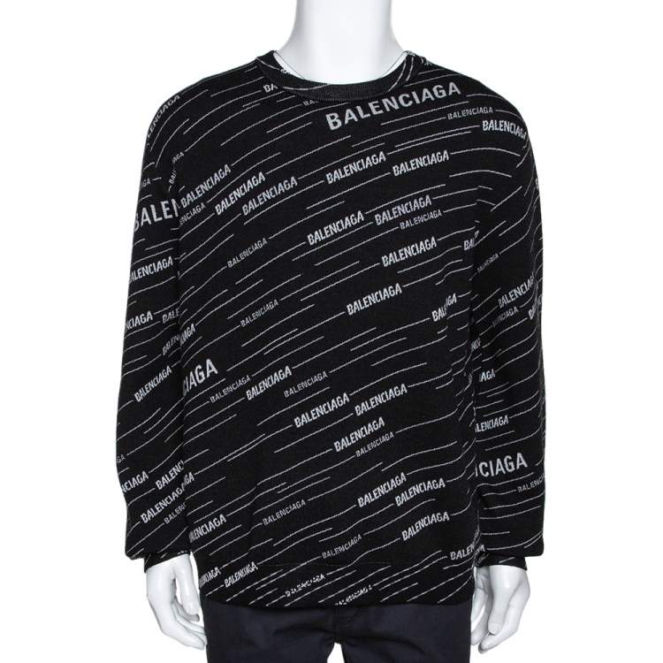 Balenciaga Monochrome Logo Jacquard Wool Crew Neck Sweater M Balenciaga ...