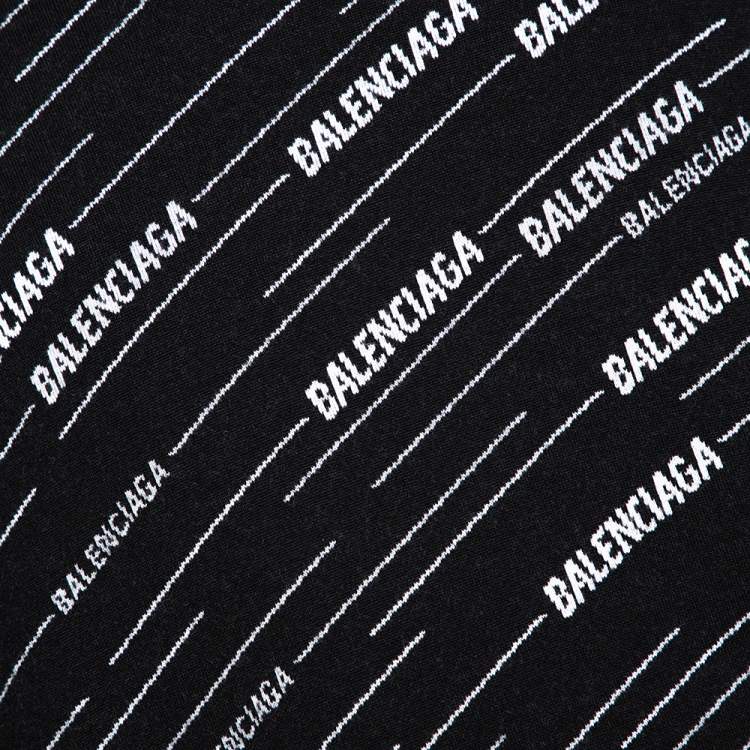 Pre Owned Balenciaga Monochrome Logo Jacquard Wool Crew Neck Sweater M