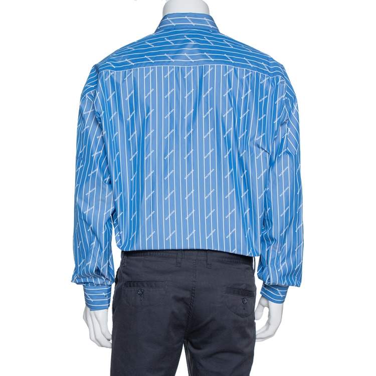 Pre Owned Balenciaga Blue Cotton Logo Print Oversized Cocoon  Shirt S