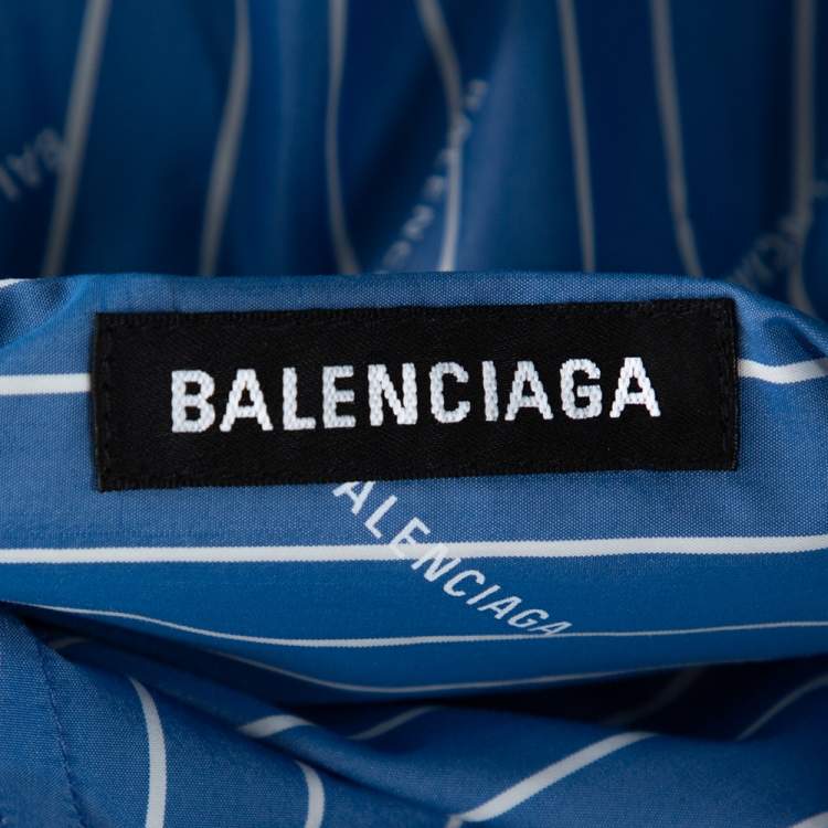 Pre Owned Balenciaga Blue Cotton Logo Print Oversized Cocoon  Shirt S