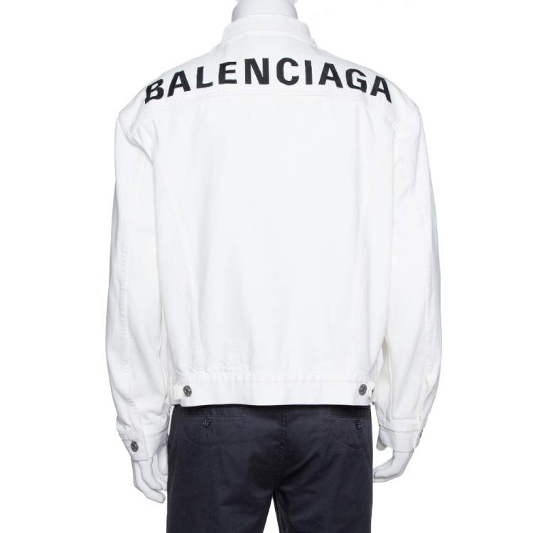 مملوكة �مسبقًا Balenciaga White Denim Logo Embroidered Trucker Jacket M