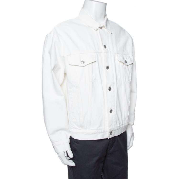 Balenciaga White Denim Logo Embroidered Trucker Jacket M