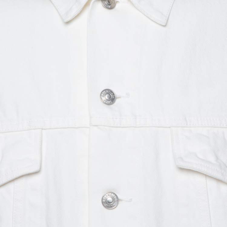 مملوكة مسبقًا Balenciaga White Denim Logo Embroidered Trucker Jacket M