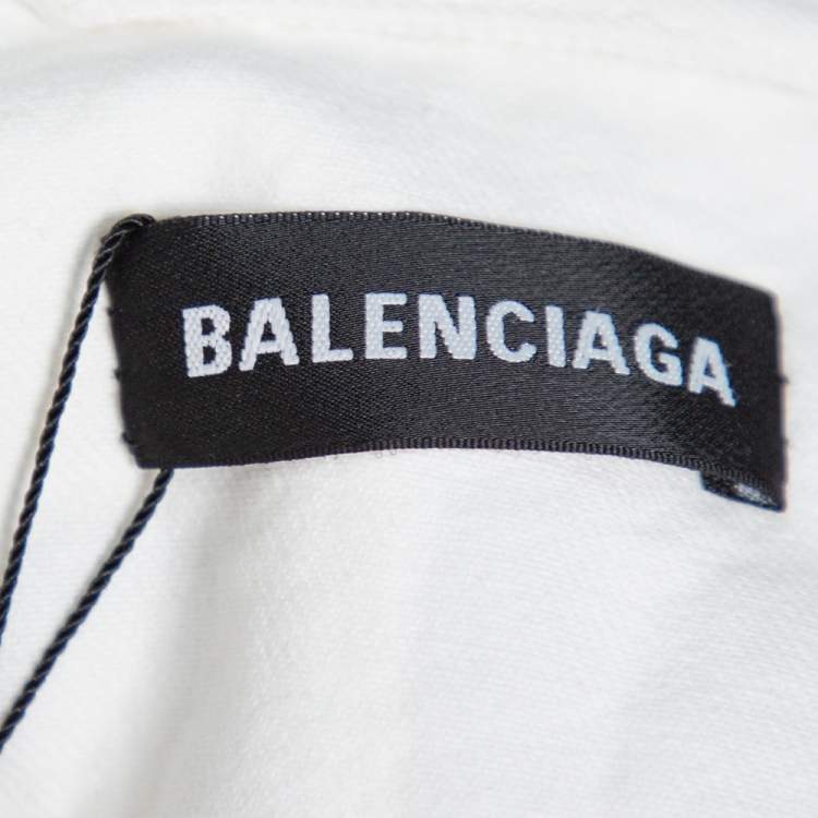 مملوكة مسبقًا Balenciaga White Denim Logo Embroidered Trucker Jacket M