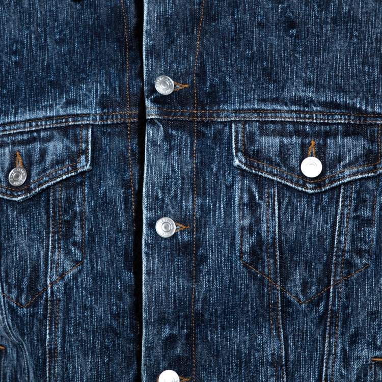 Pre Owned Balenciaga Blue Denim Faux Shearling Lined Oversized Jacket S