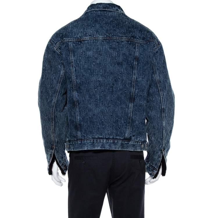 Pre Owned Balenciaga Blue Denim Faux Shearling Lined Oversized Jacket S