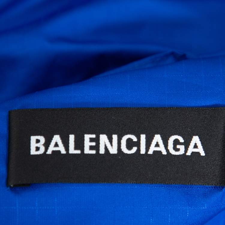 Pre Owned Balenciaga Blue Synthetic Logo Embroidered Oversized Wind Breaker Hoodie XS