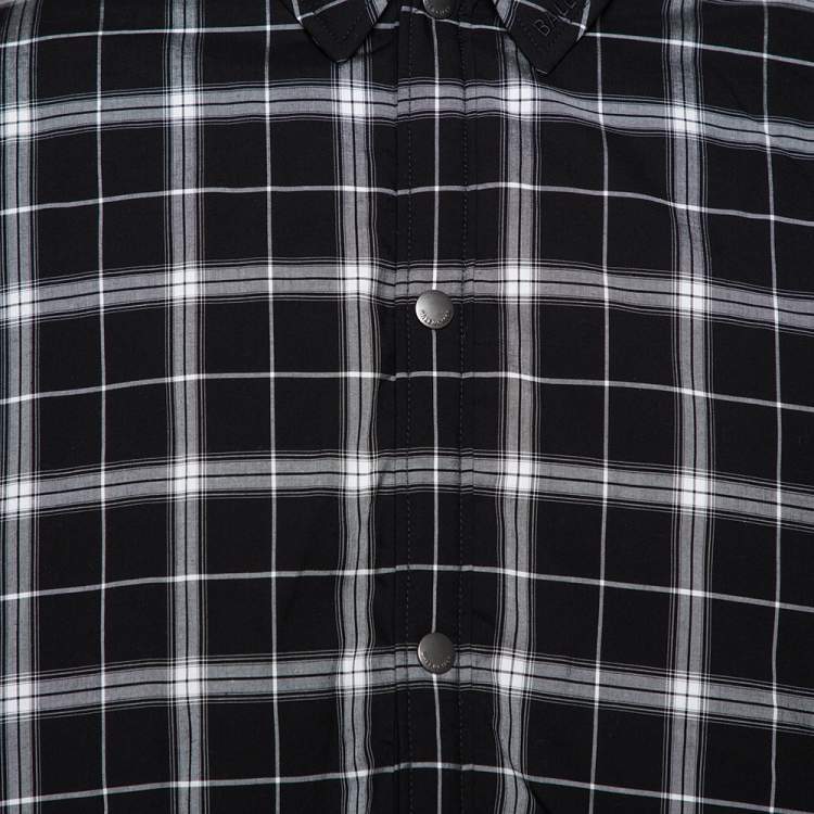 Pre Owned Balenciaga Monochrome Plaid Quilted Detail Oversized Short Sleeve Shirt S