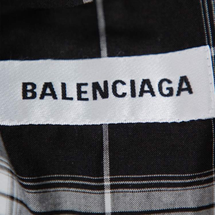 Pre Owned Balenciaga Monochrome Plaid Quilted Detail Oversized Short Sleeve Shirt S