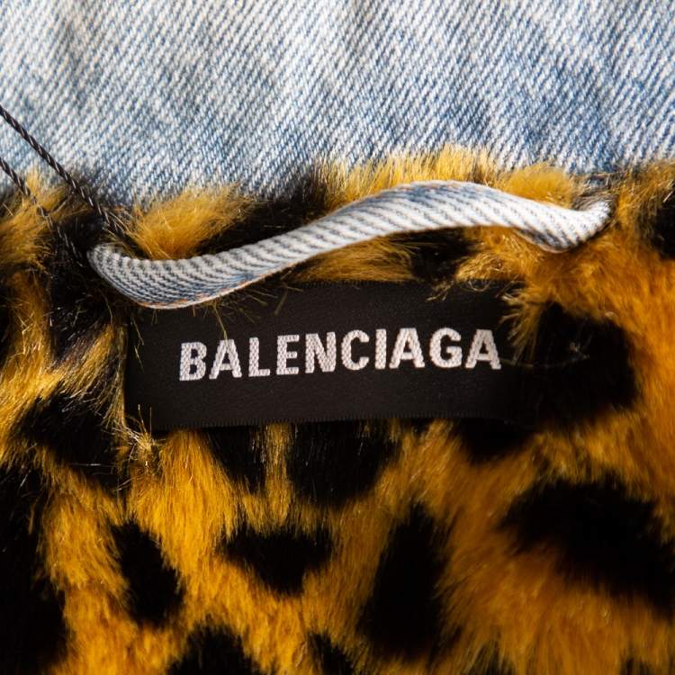 Pre Owned Balenciaga Blue Denim Faux Fur Lined Button Front Oversized Jacket XS