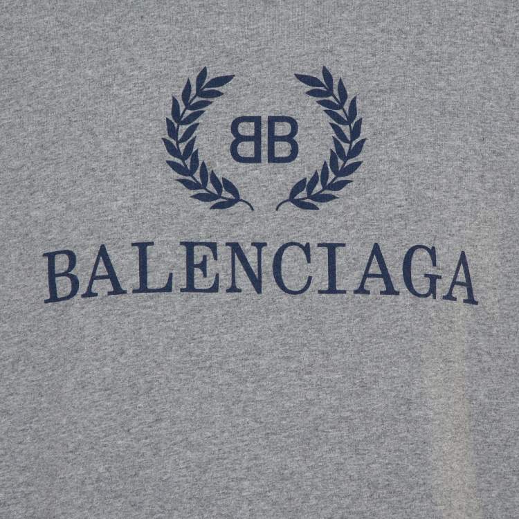 Pre Owned Balenciaga Grey Cotton Crewneck BB Balenciaga Print T-Shirt S