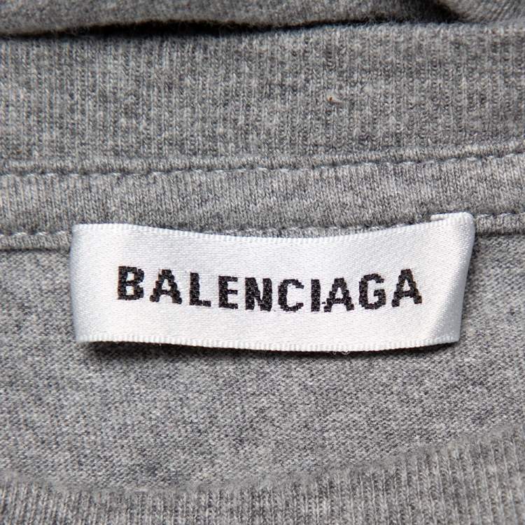 Pre Owned Balenciaga Grey Cotton Crewneck BB Balenciaga Print T-Shirt S