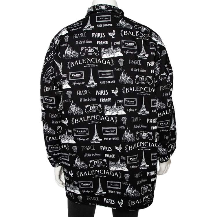 Pre Owned Balenciaga Black Cotton Graphic Logo Printed Jacket M