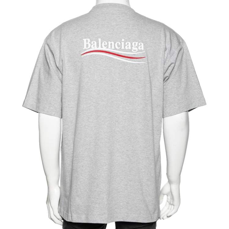 Pre Owned Balenciaga Grey Cotton Logo Embroidered Oversized T-Shirt S