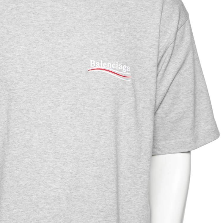 Pre Owned Balenciaga Grey Cotton Logo Embroidered Oversized T-Shirt S