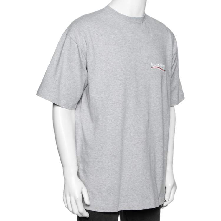 Pre Owned Balenciaga Grey Cotton Logo Embroidered Oversized T-Shirt S