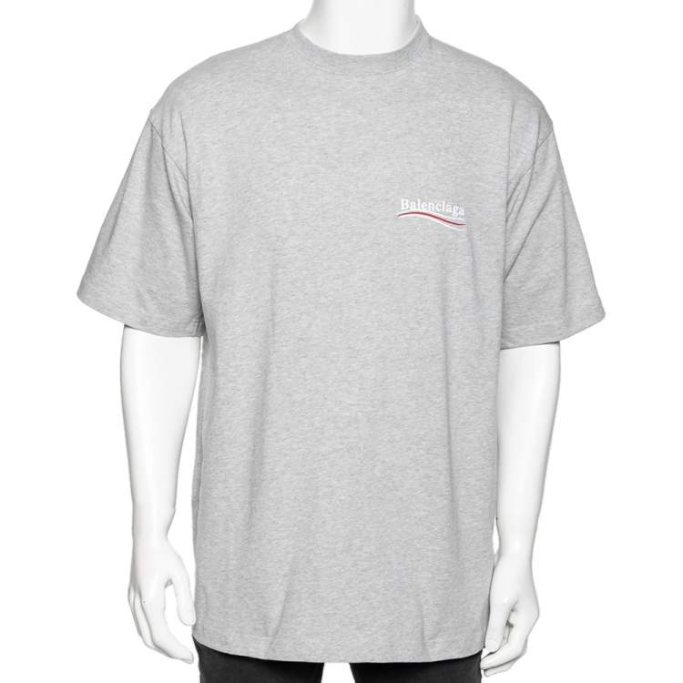 Pre Owned Balenciaga Grey Cotton Logo Embroidered Oversized T-Shirt S