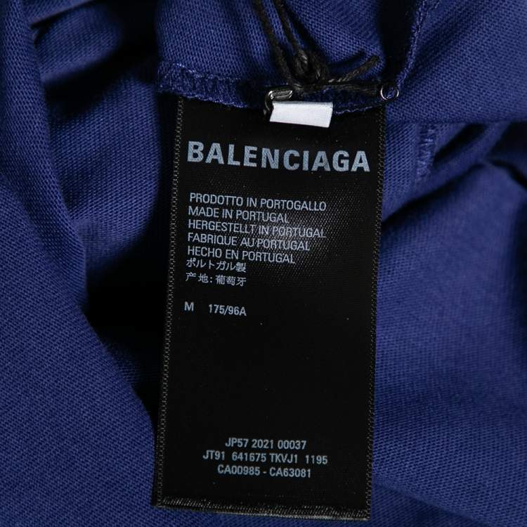 Pre Owned Balenciaga Blue Cotton Logo Embroidered Oversized T-Shirt M