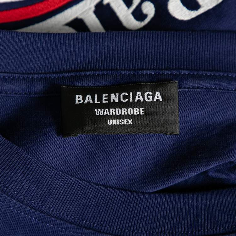 Pre Owned Balenciaga Blue Cotton Logo Embroidered Oversized T-Shirt M