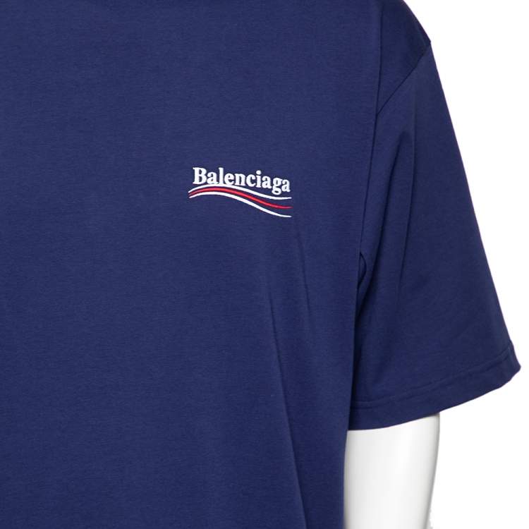 Pre Owned Balenciaga Blue Cotton Logo Embroidered Oversized T-Shirt M
