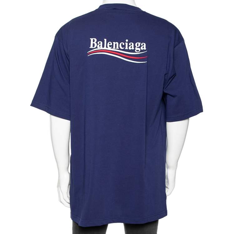 Pre Owned Balenciaga Blue Cotton Logo Embroidered Oversized T-Shirt M