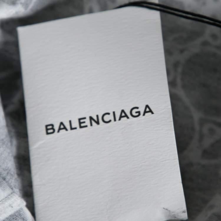 Pre Owned Balenciaga Monochrome Abstract Printed Cotton Knit Crewneck T-Shirt XS