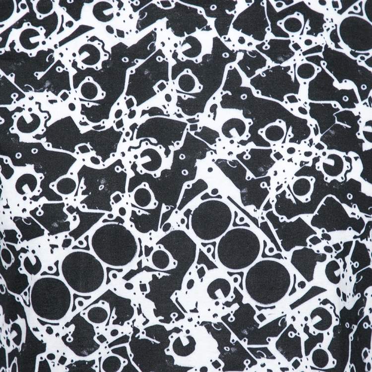 Pre Owned Balenciaga Monochrome Abstract Printed Cotton Knit Crewneck T-Shirt XS