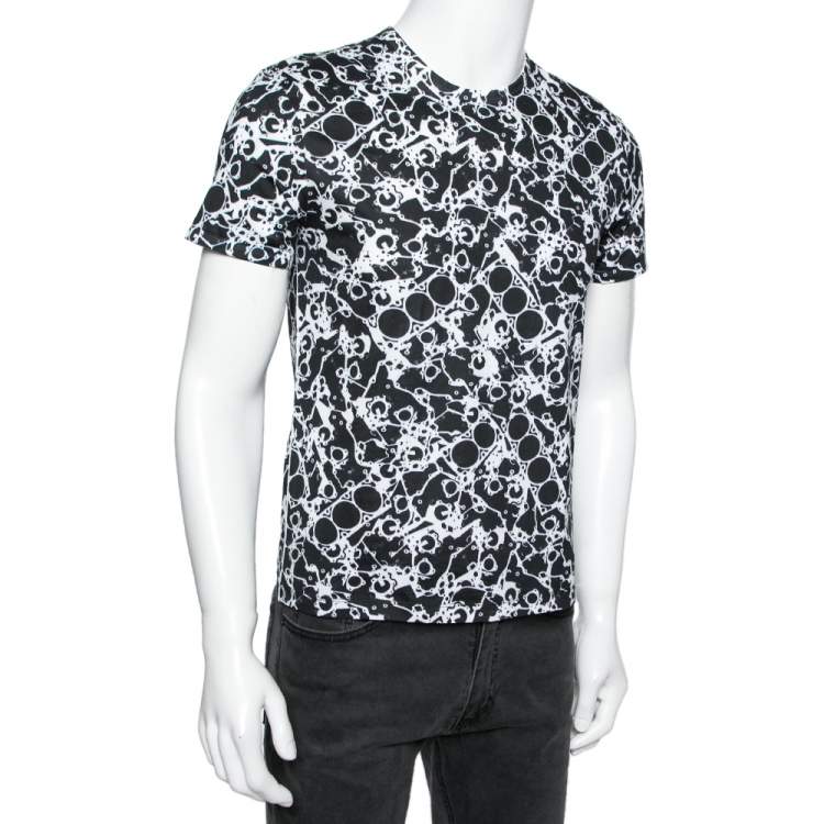 Pre Owned Balenciaga Monochrome Abstract Printed Cotton Knit Crewneck T-Shirt XS