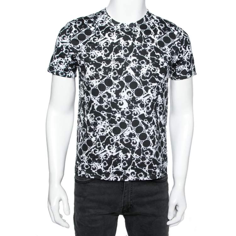 Pre Owned Balenciaga Monochrome Abstract Printed Cotton Knit Crewneck T-Shirt XS