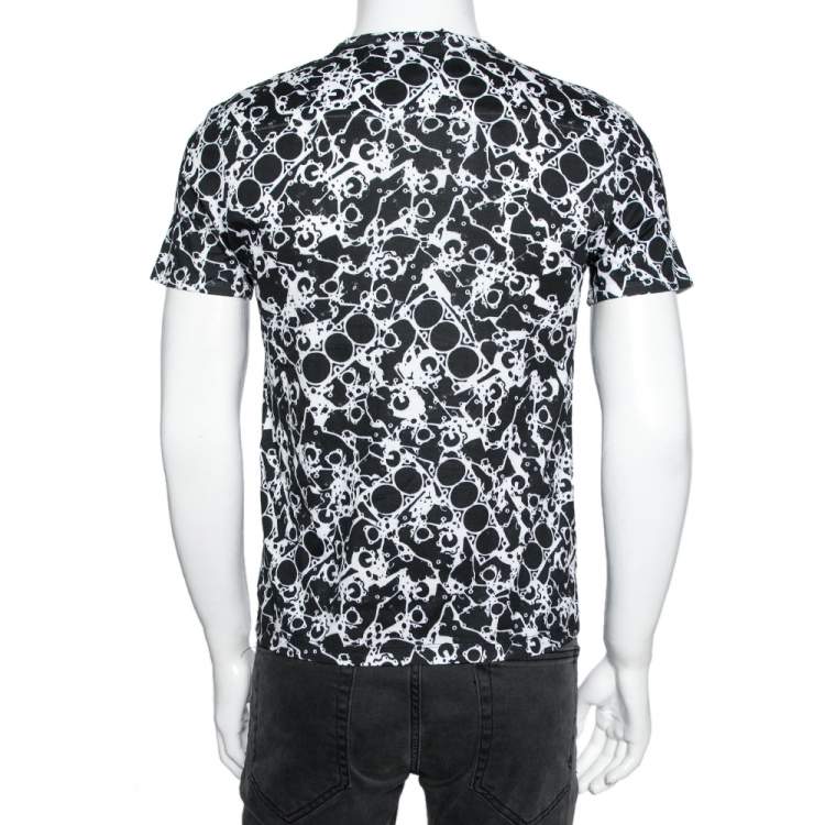 Pre Owned Balenciaga Monochrome Abstract Printed Cotton Knit Crewneck T-Shirt XS