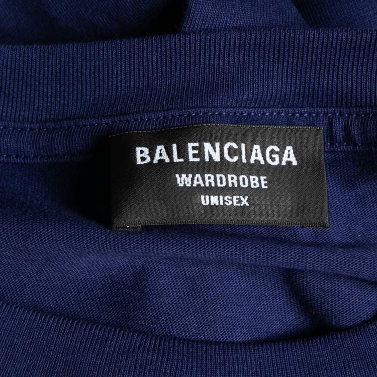 مملوكة مسبقًا Balenciaga Blue Cotton Logo Embroidered Crew Neck T-Shirt S
