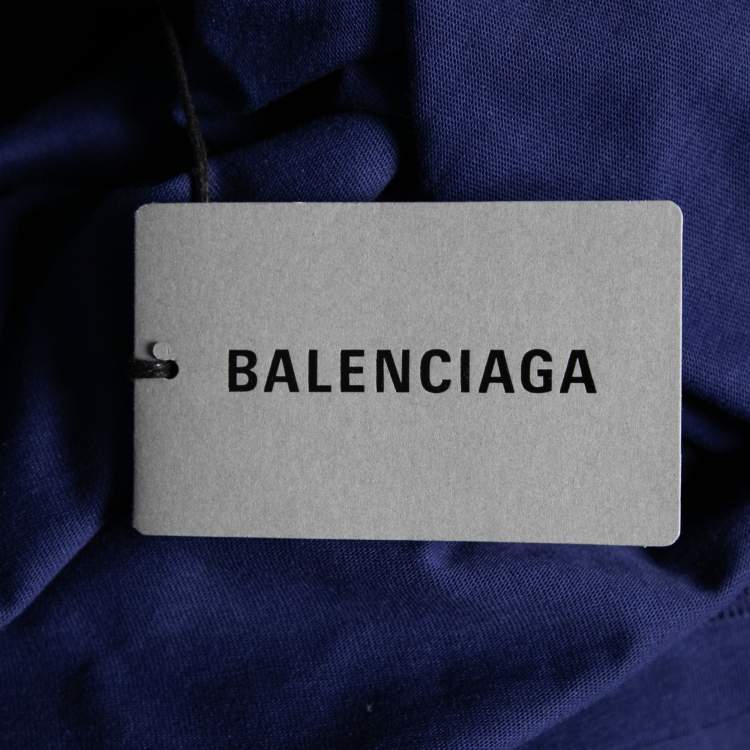 مملوكة مسبقًا Balenciaga Blue Cotton Logo Embroidered Crew Neck T-Shirt S