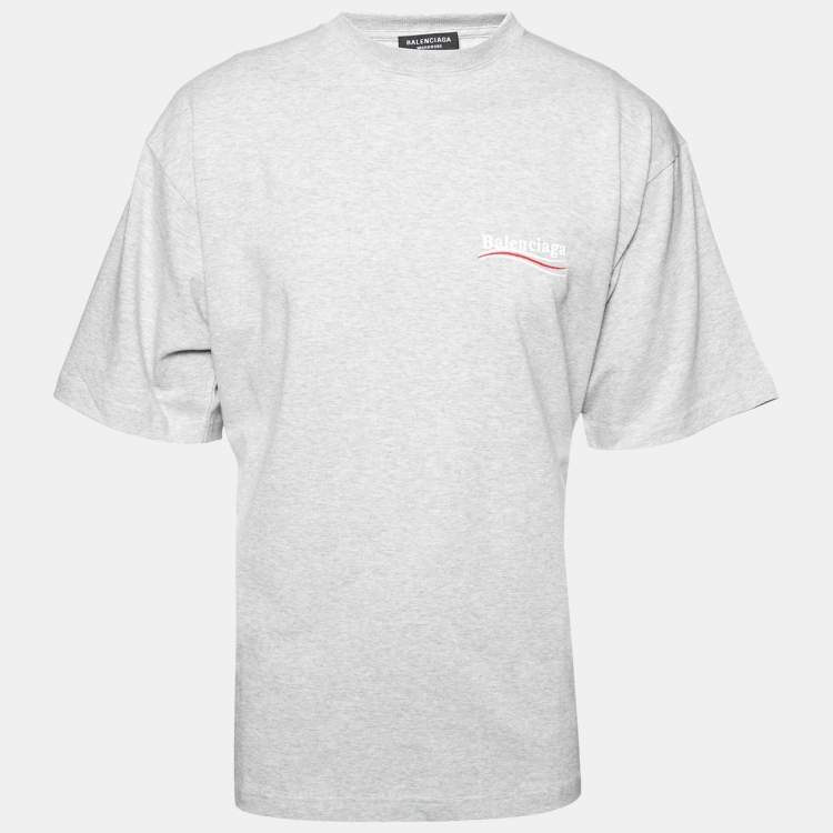 مملوكة مسبقًا Balenciaga Grey Cotton Logo Embroidered Crew Neck T-Shirt M