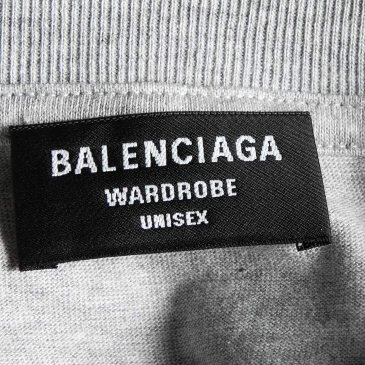 مملوكة مسبقًا Balenciaga Grey Cotton Logo Embroidered Crew Neck T-Shirt M