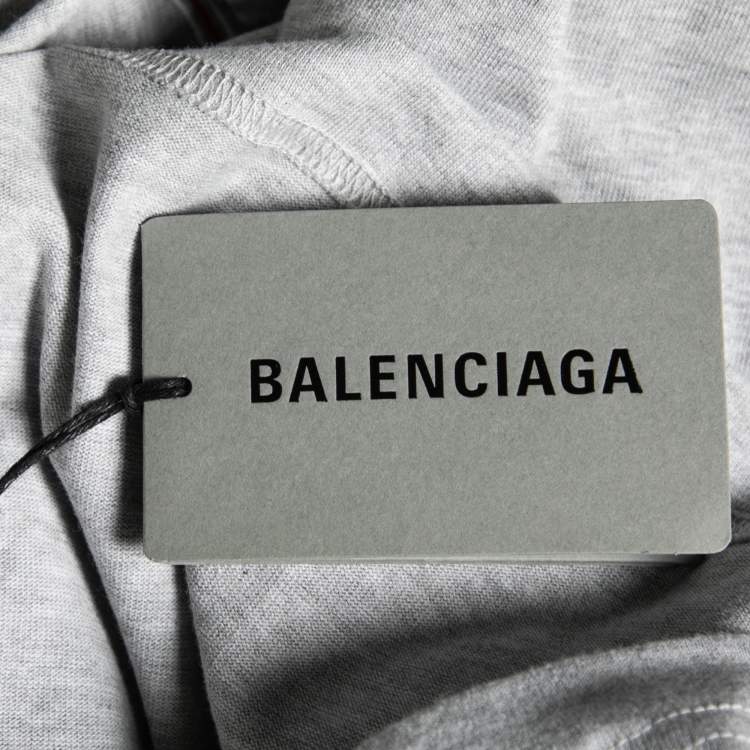 مملوكة مسبقًا Balenciaga Grey Cotton Logo Embroidered Crew Neck T-Shirt M