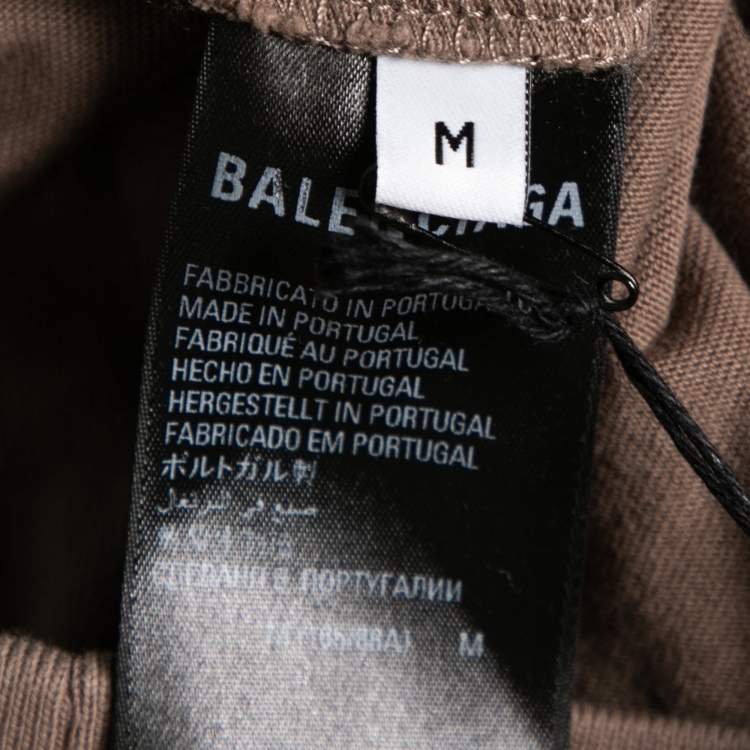 Pre Owned Balenciaga Brown Logo Printed Distressed Cotton Oversized Hoodie M