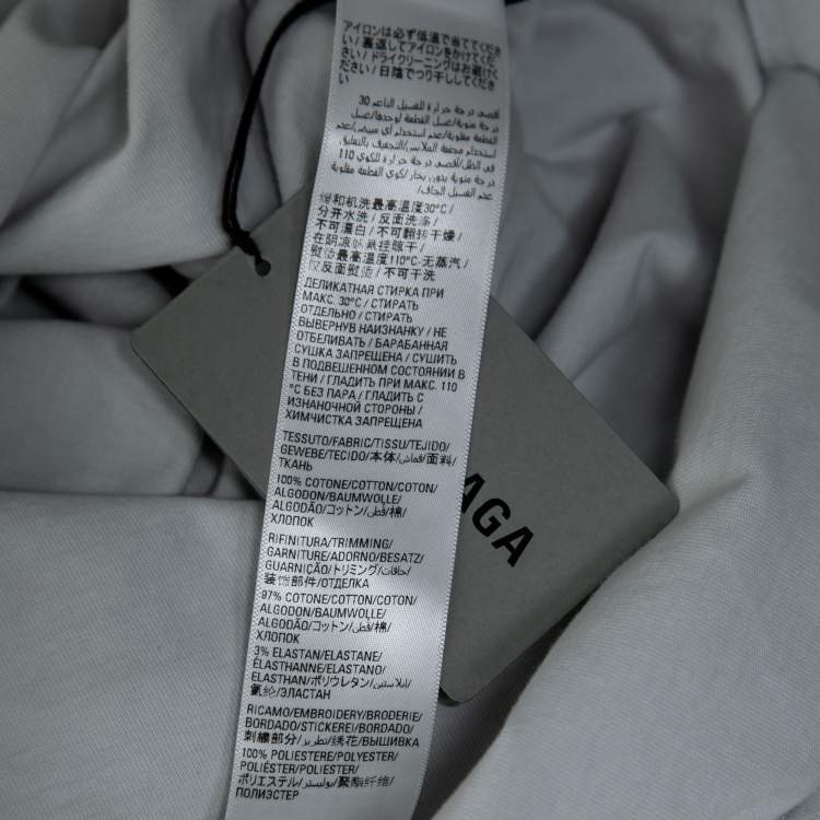 Pre Owned Balenciaga Light Grey Cotton Logo Embroidered Short Sleeve T-Shirt XL