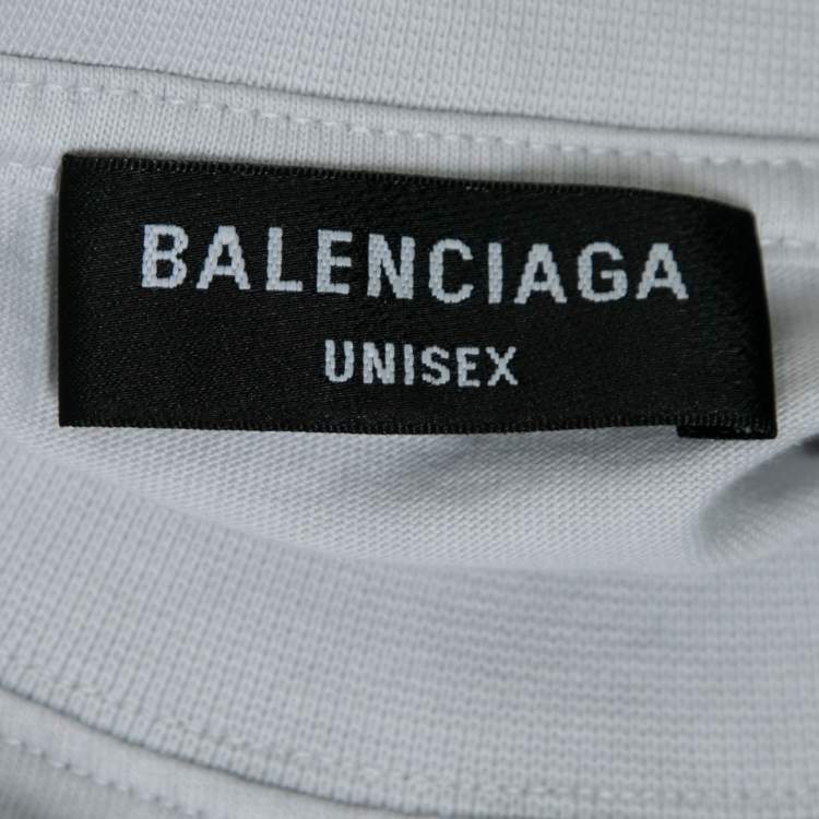 Pre Owned Balenciaga Light Grey Cotton Logo Embroidered Short Sleeve T-Shirt XL