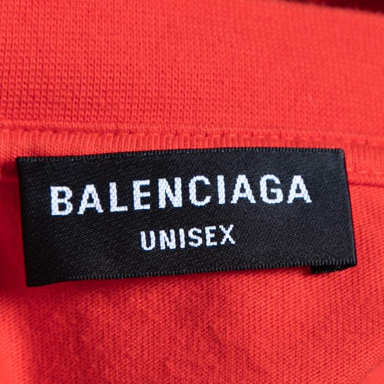 Pre Owned Balenciaga Red Cotton Logo Printed Short Sleeve Crewneck T-Shirt XL