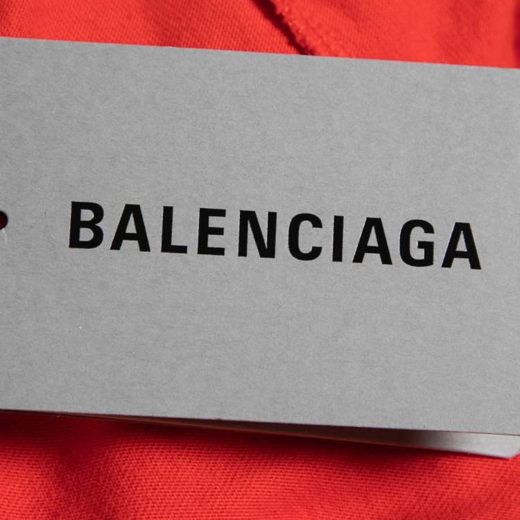 Pre Owned Balenciaga Red Cotton Logo Printed Short Sleeve Crewneck T-Shirt XL