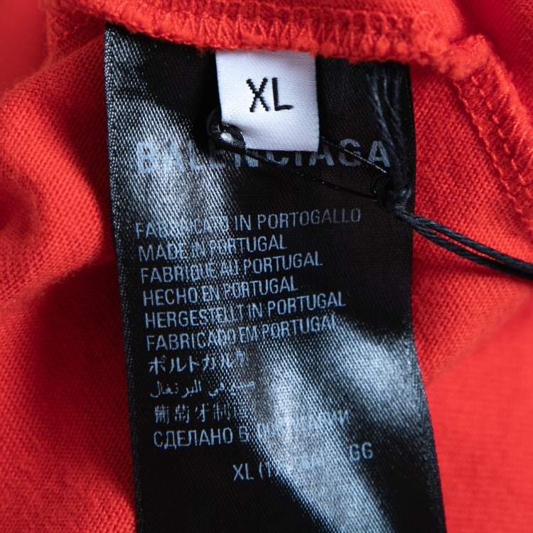 Pre Owned Balenciaga Red Cotton Logo Printed Short Sleeve Crewneck T-Shirt XL