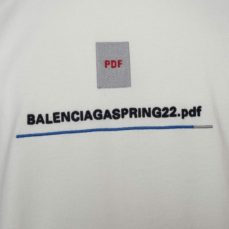 Pre Owned Balenciaga White Logo Pdf Embroidered Cotton Oversized T-Shirt S