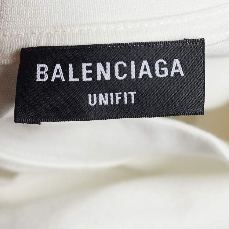 Pre Owned Balenciaga White Logo Pdf Embroidered Cotton Oversized T-Shirt S