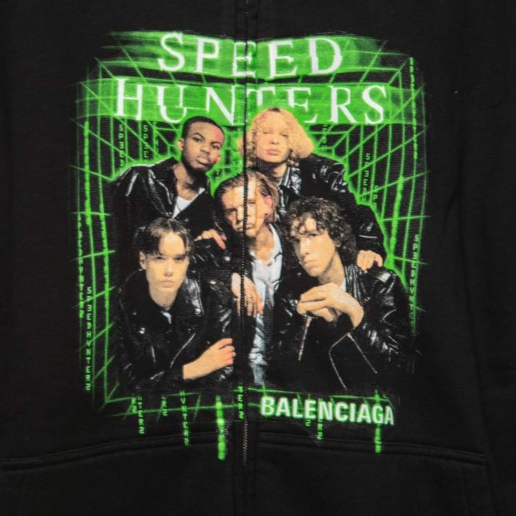 Pre Owned Balenciaga Black Cotton Speed Hunters Print Hoodie M