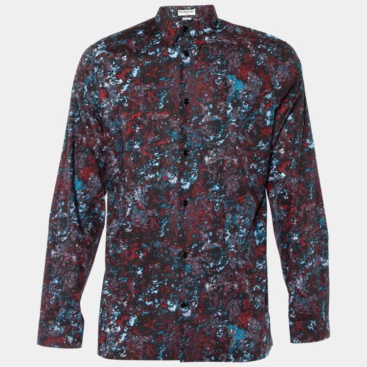 Pre Owned Balenciaga Multicolor Printed Cotton Button Front Shirt L